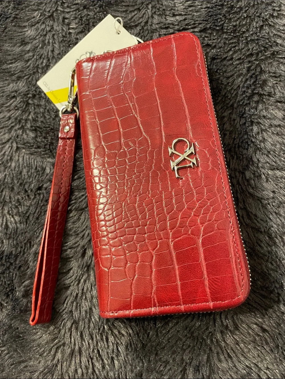 Croc-Embossed CXL by Christian LaCroix Zip Wristlet Wallet Case Red
